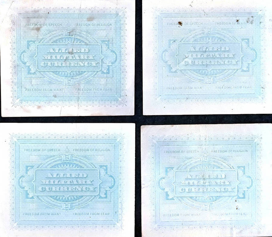 Banknotes x 4 Italian military currency ww2