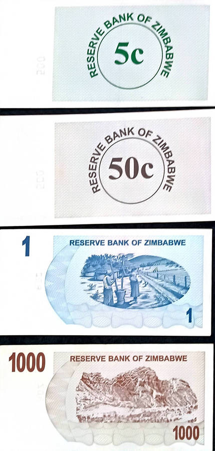 Banknotes x 4 Zimbabwe bearer cheques 2000s