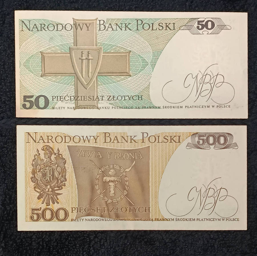 Banknotes x 2 Poland 50 & 500 Zloty 1988