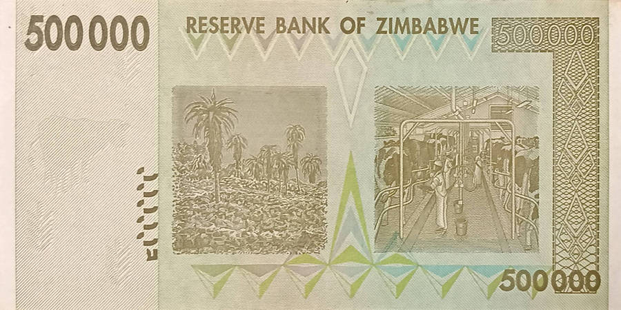 Banknote Zimbabwe $500000 hyper inflation lucky numbers