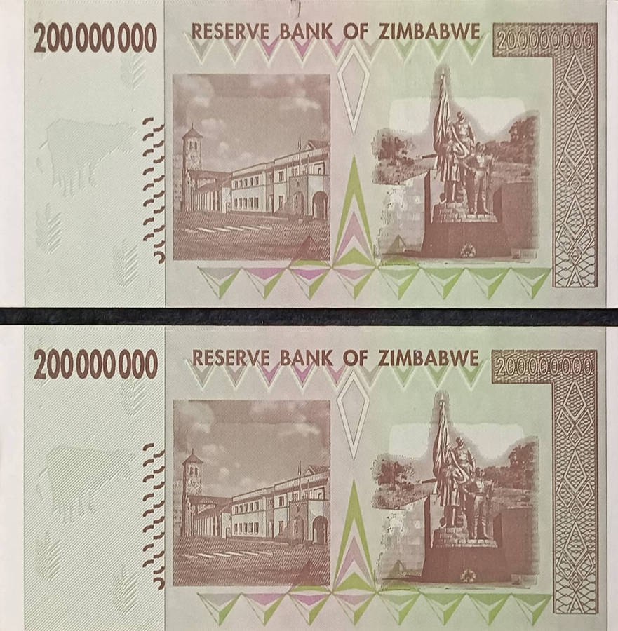 Banknotes x 2 Zimbabwe $200 million consecutive 2