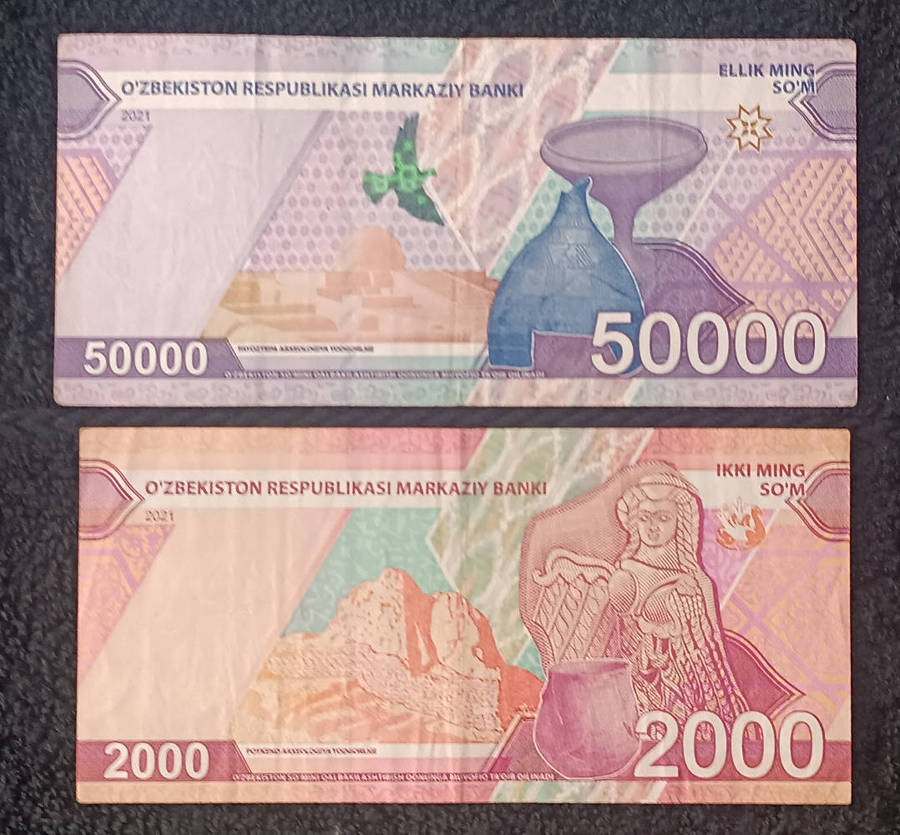 Banknotes x 2 Uzbekistan 50000 & 2000 Sum, 2021