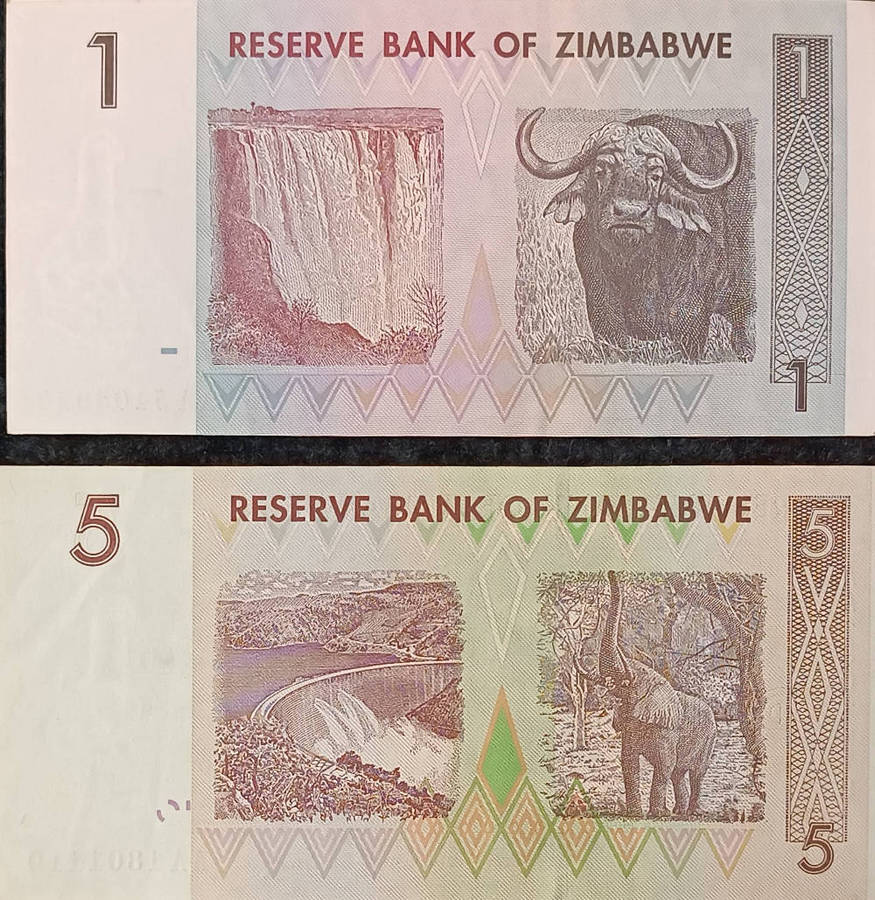 Banknotes x2 Zimbabwe dollars low denomination 2007
