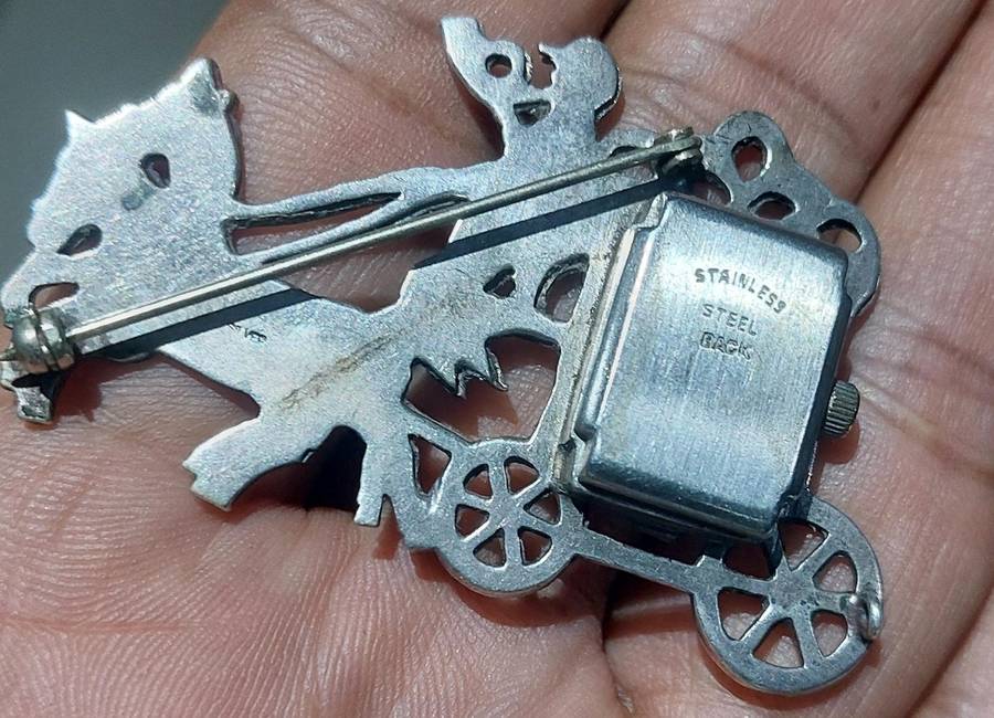 rare vintage pure silver with marcsites brooche watch
