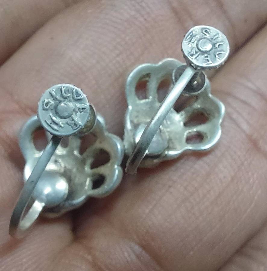 vintage solid silver real pearl and marcasite earrings