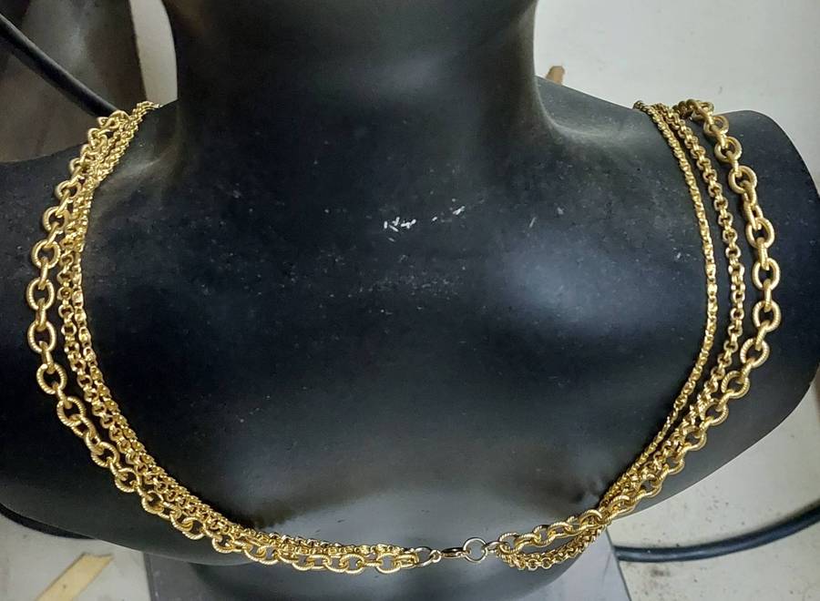 90cm Vintage 3 chain necklace made in austria heavy