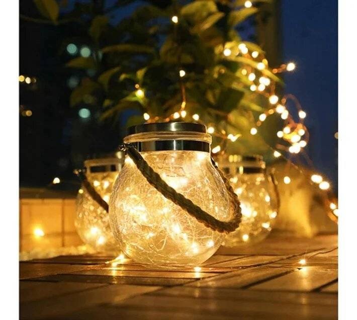Solar Cracked Glass Hanging Lanterns with Handles  Set of 2