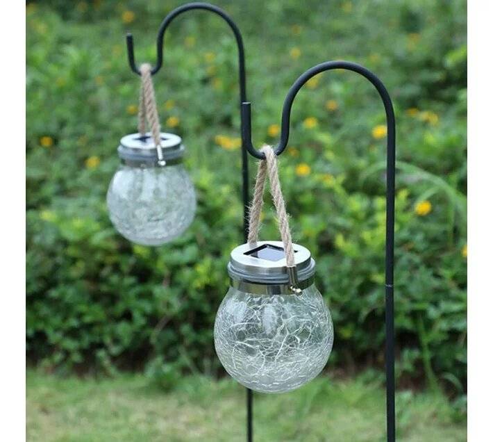 Solar Cracked Glass Hanging Lanterns with Handles  Set of 2
