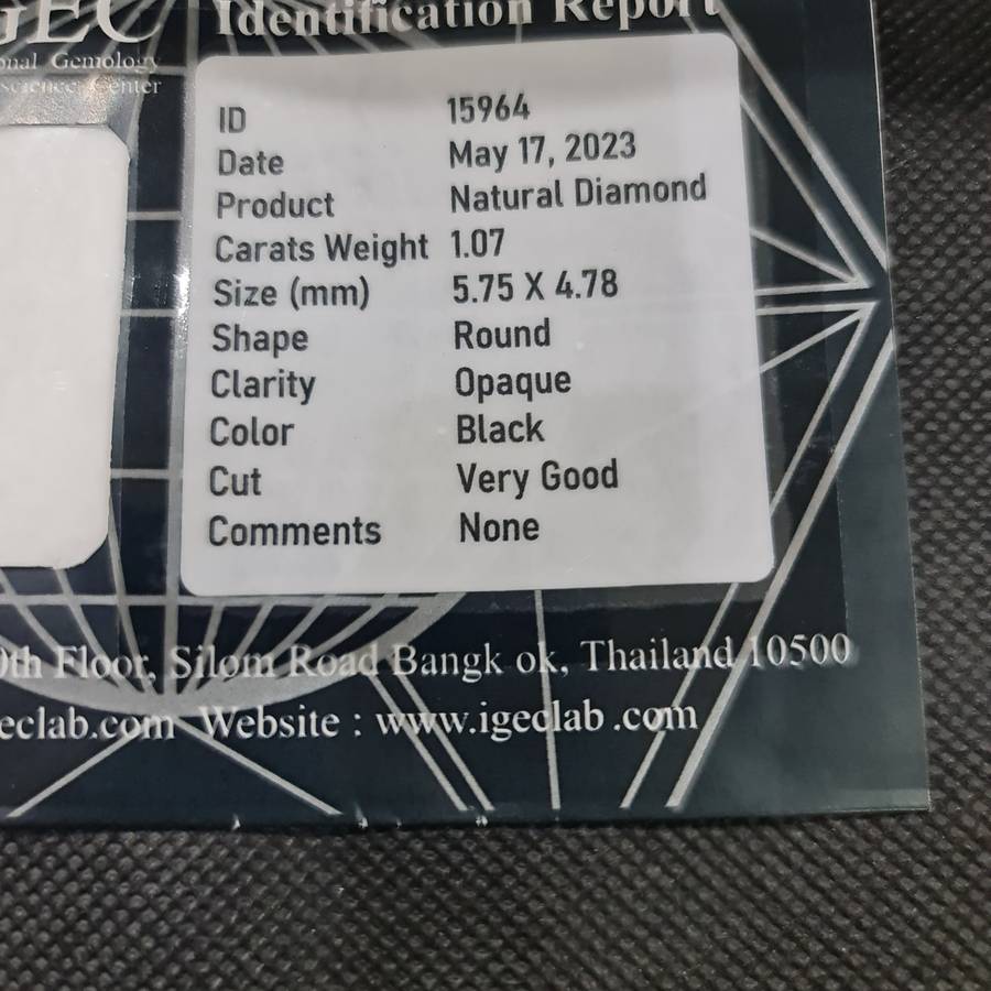 IGEC CERTIFIED 1.07 CARAT BLACK DIAMOND