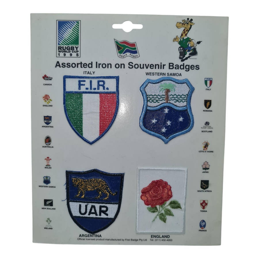 12 × ASSORTED 1995 RUGBY WORLD CUP SOUVENIR BADGES
