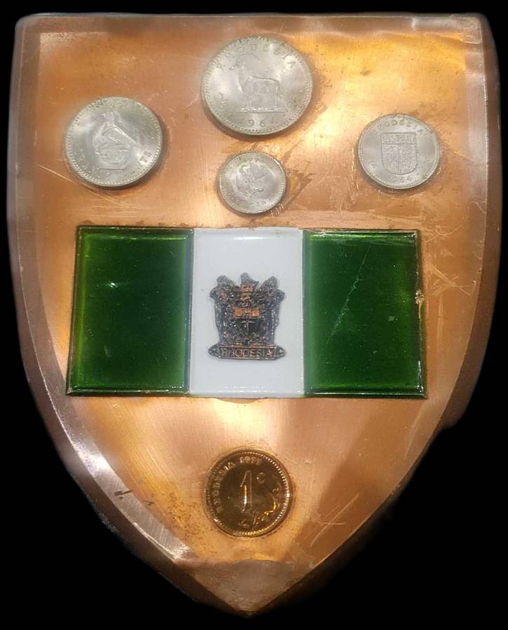 WALL PLAQUE WITH RODESIAN COINS