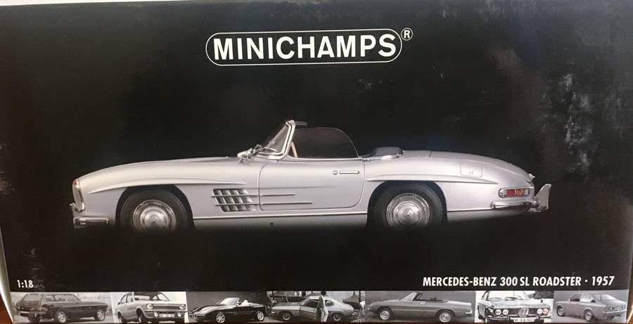 Mercedes Benz 300SL Convertible MiniChamps Silver 1-18 Boxed