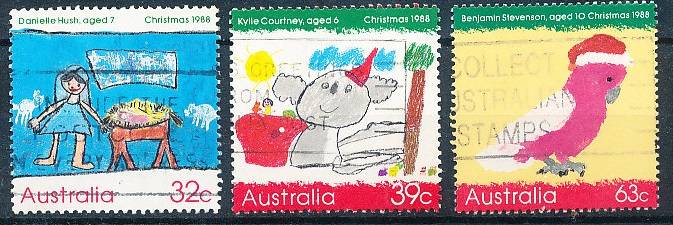 AUSTRALIA  1988 -    Christmas - Children`s Drawings  SET  -   FINE  USED