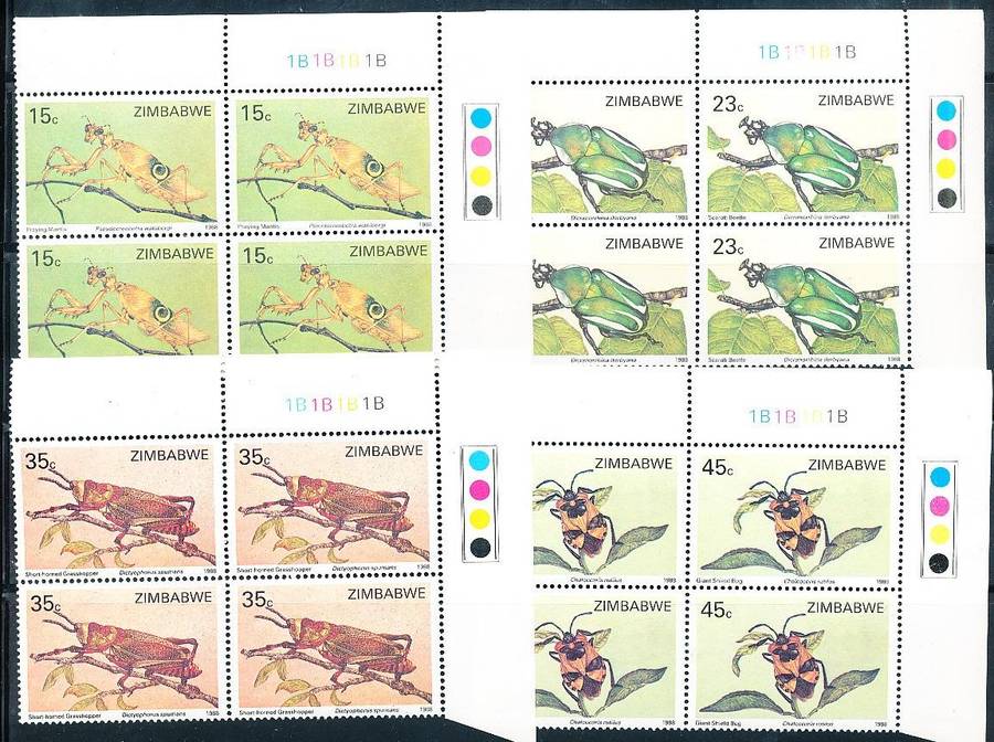 ZIMBABWE 1988  -    Insects -   FULL SET  CONTROLS  "B"  -  FINE  MINT