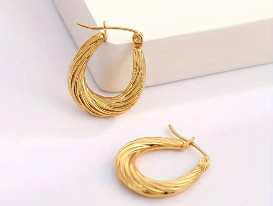 Gold Plated Stainless Steel Retro Geometric Twist Hoop