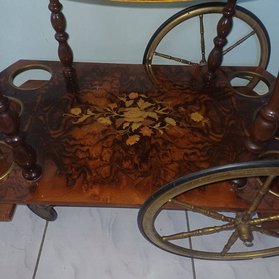 Gorgeous Antique (1880's) Italian Marquetry Tea & Bar Cart.