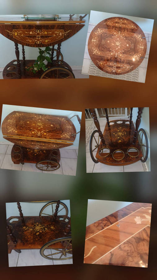 Gorgeous Antique (1880's) Italian Marquetry Tea & Bar Cart.