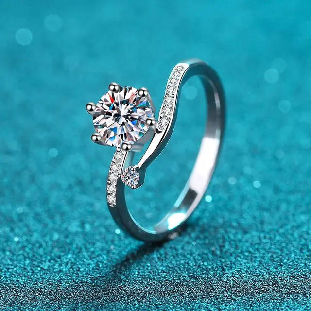 Unique Ring, Moissanite Ring, Sterling Silver Ring with Certificate of Authenticity