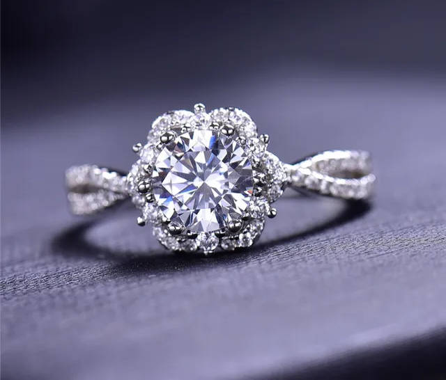 Unique Flower Shape Sterling Silver Ring with Certificate of Authenticity