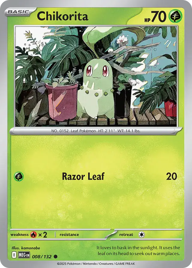 Pokemon Card - Chikorita 008/132 - Common - Mega Evolution - NM