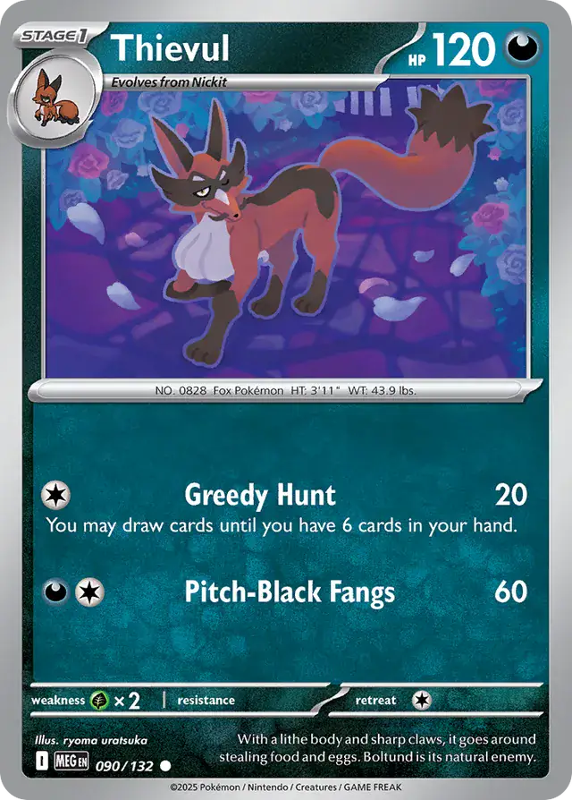 Pokemon Card - Thievul 090/132 - Common - Mega Evolution - NM