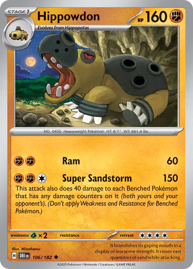 Pokemon Card - Hippowdon 106/182 - Common - Destined Rivals - NM