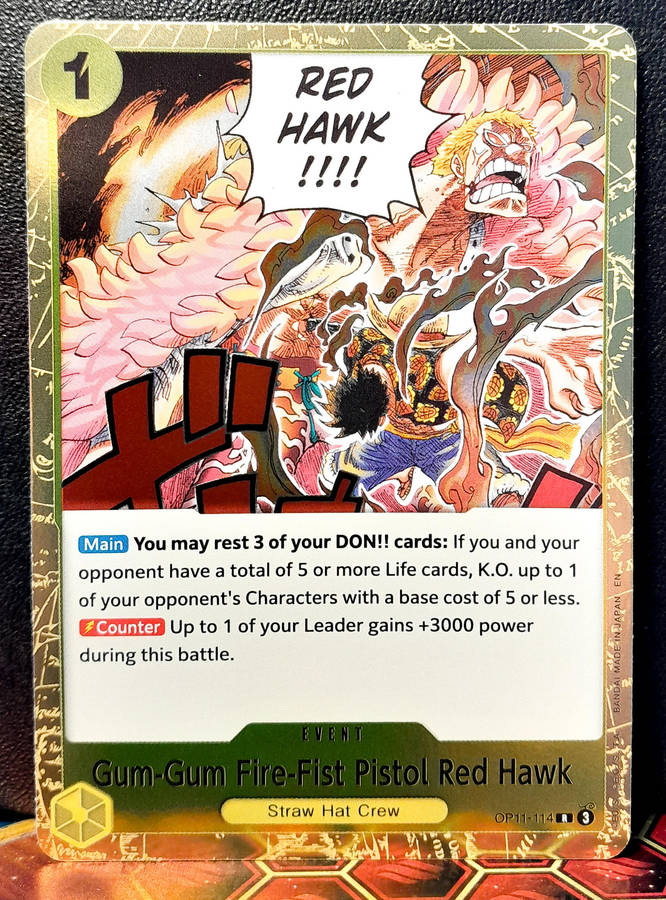 One Piece Trading Card Game - Gum-Gum Fire-Fist Pistol Red Hawk OP11-114 - GOLD HOLO FOIL - NM