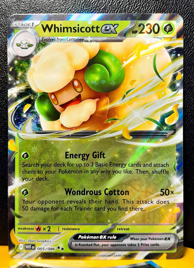 Pokemon Card - Whimsicott EX 005/086 - Double Rare Holofoil - White Flare - NM