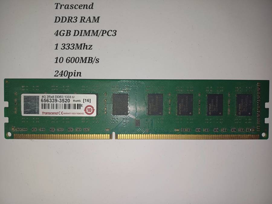 Transcend Desktop 4GB RAM DDR3 - 1 333Mhz - PC3 - 10600 MB\s. Secondhand