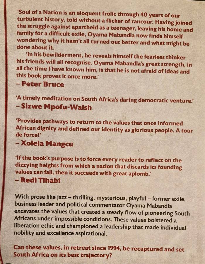 Soul of a nation, a quest for the rebirth of SA's values by Oyama Mabandla