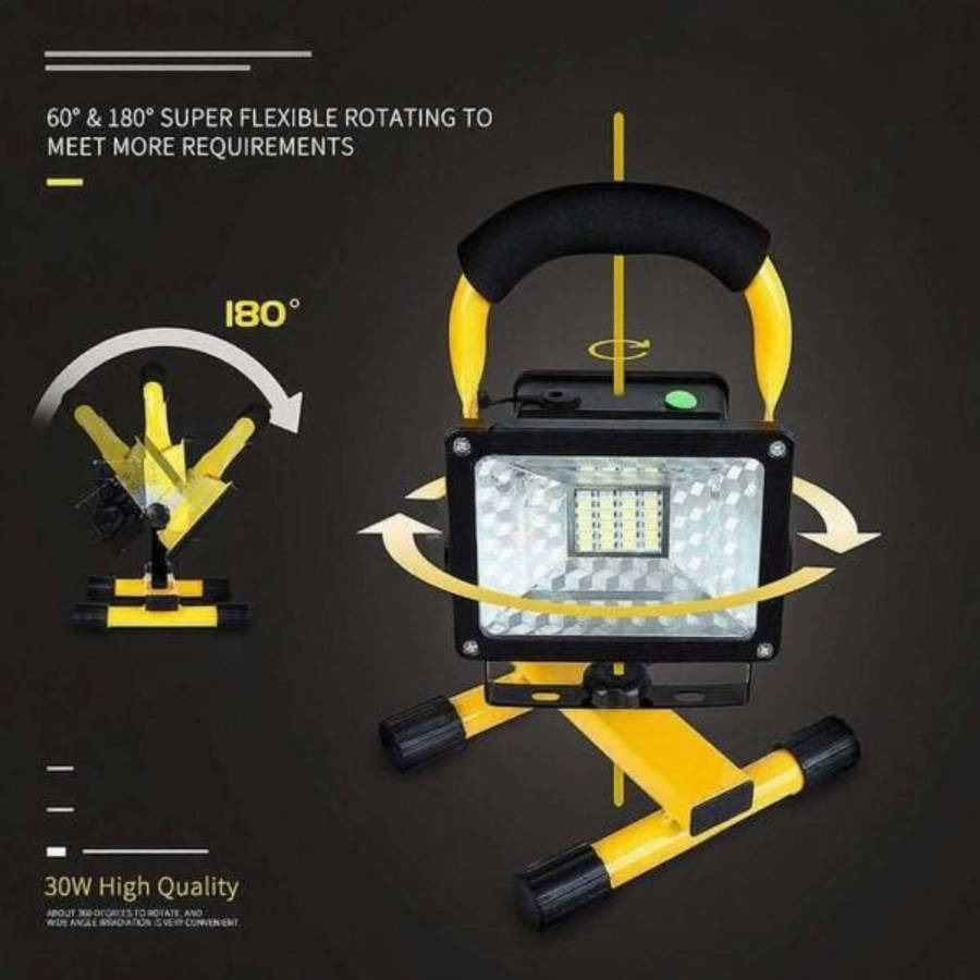 Super Bright 30W Floodlight with Stand 2400 Lumens, Rechargeable batteries