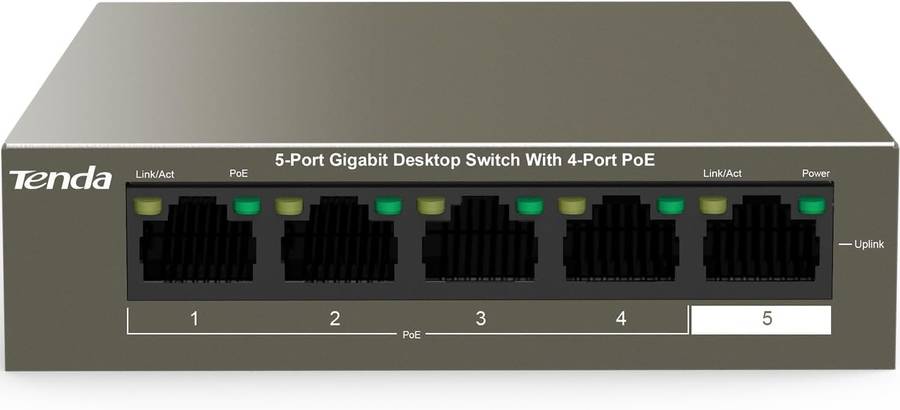 Tenda 5-Port Gigabit Desktop Switch - 4 PoE OUT ports and 1 PoE IN