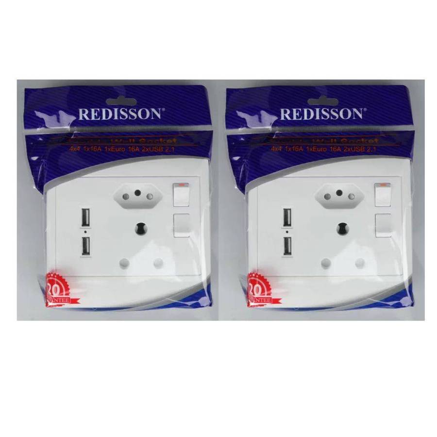 REDISSON 16Amp Wall Socket/Plug with USB ports (2 Pack)