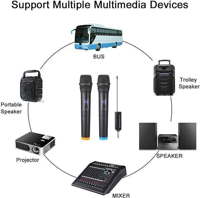 Portable Wireless Microphone Set with Rechargeable Receiver