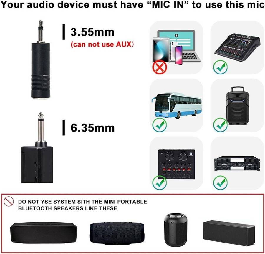 Portable Wireless Microphone Set with Rechargeable Receiver