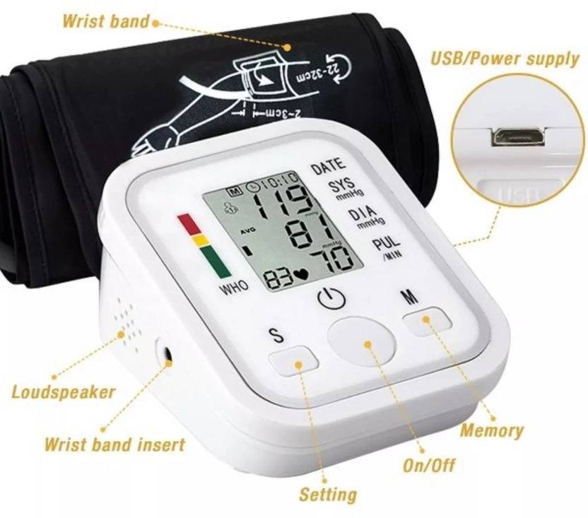 Digital Blood Pressure Monitor Upper Arm Automatic BP Machine Pulse Meter