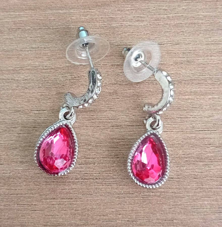Crystal Flame Pink Water Tear pendant necklace  and earrings fashion jewelry set