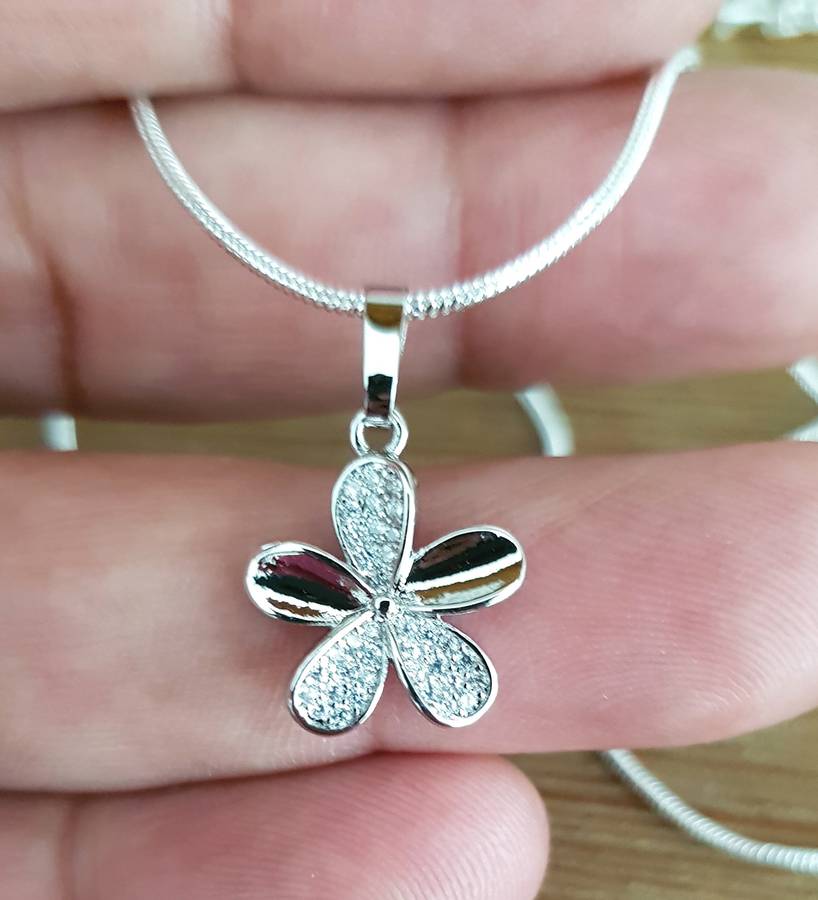 Petal Pendant Necklace  Zircon  Chain For Woman 925 Sterling Silver