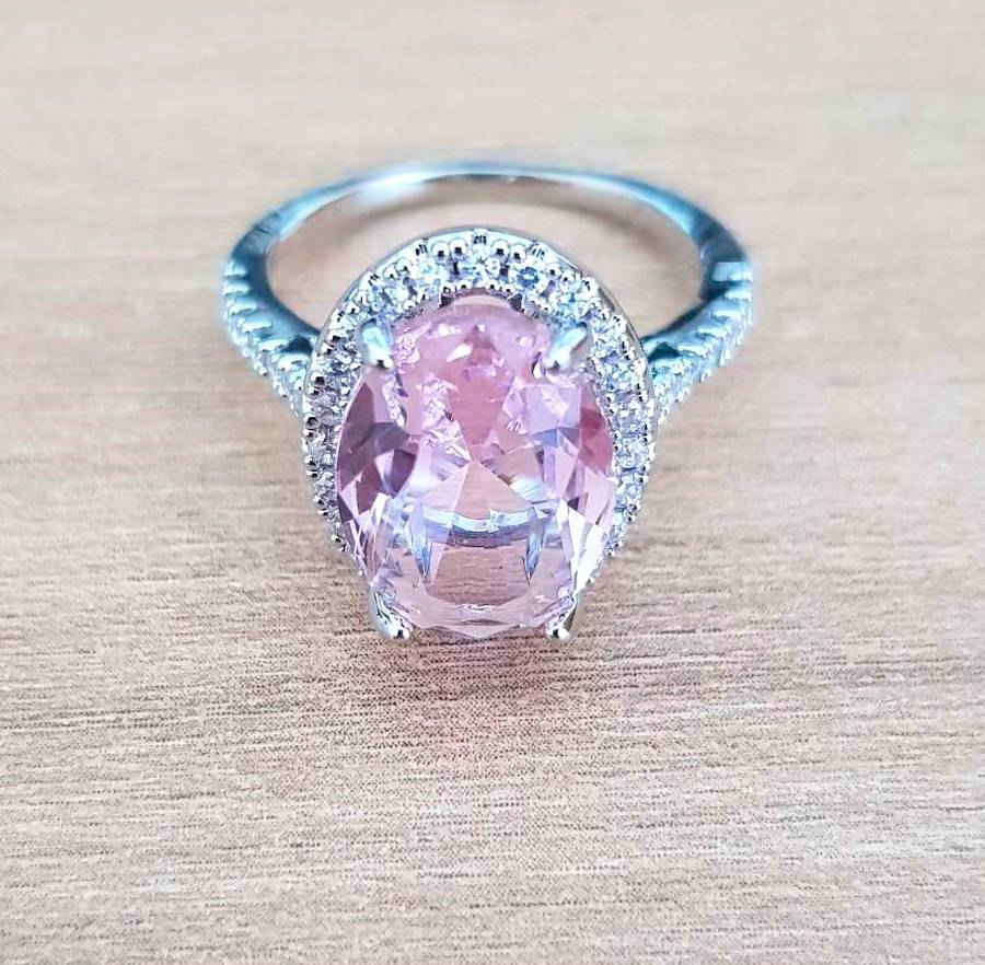 Vintage Oval Pink Crystal Silver Ring