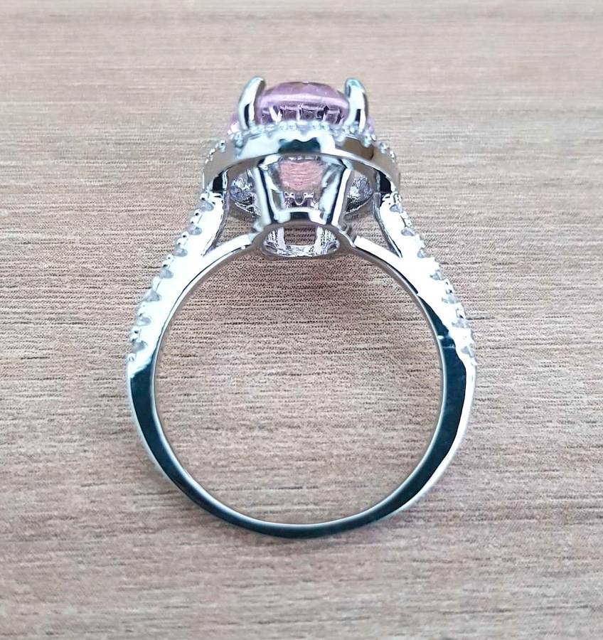 Vintage Oval Pink Crystal Silver Ring