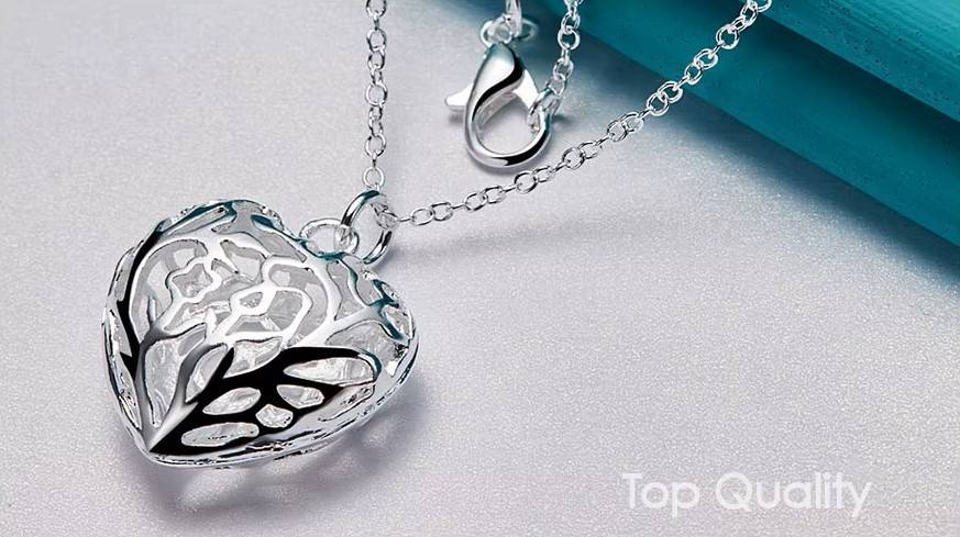 Hollow Love Heart Pendant Necklace 925 Sterling Silver