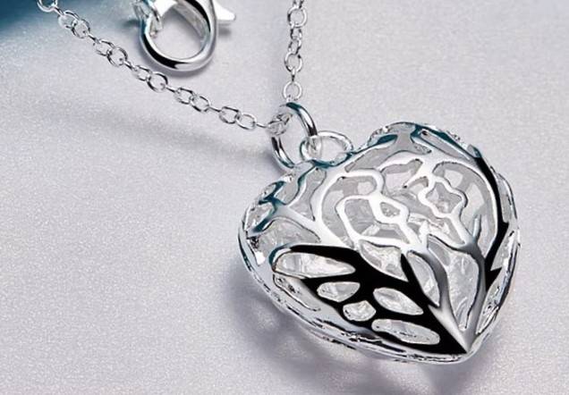 Hollow Love Heart Pendant Necklace 925 Sterling Silver
