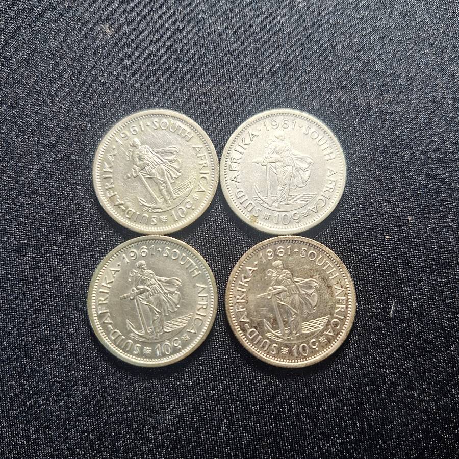 4 x 1961 Silver 10c South Africa Coins