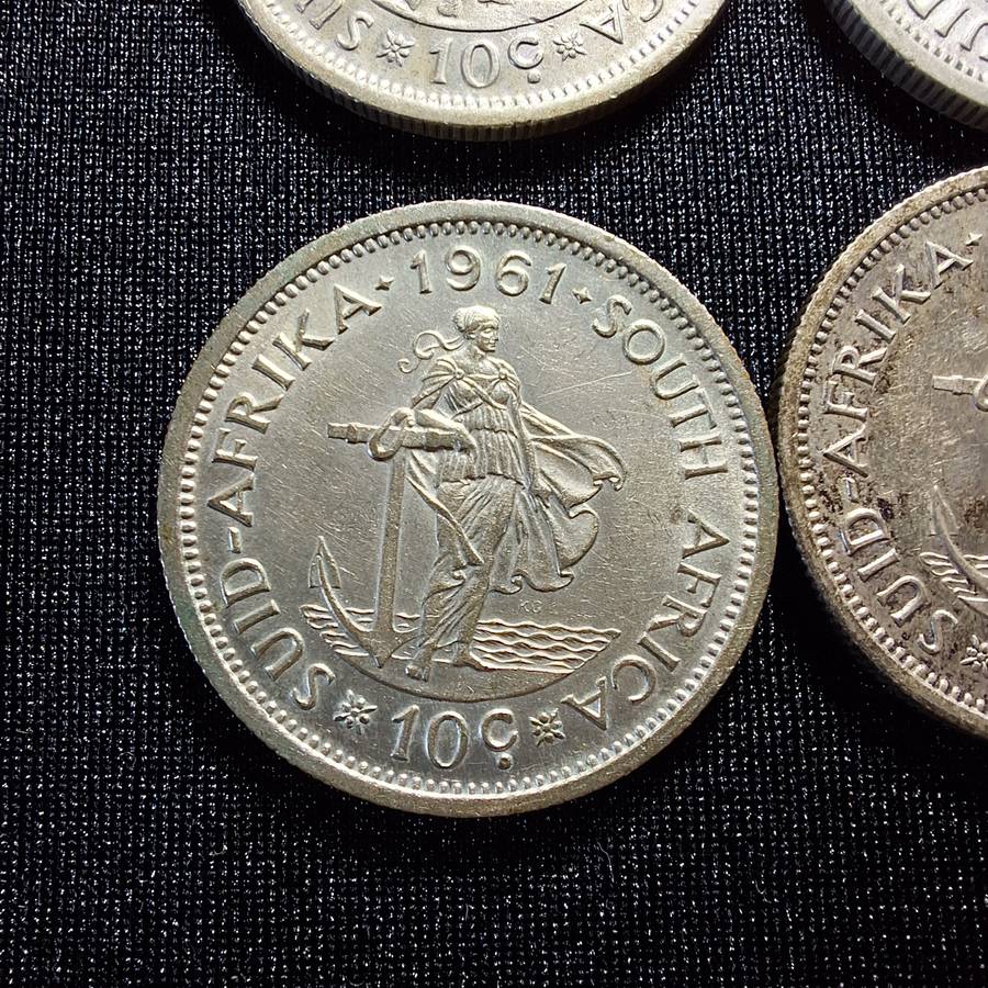 4 x 1961 Silver 10c South Africa Coins
