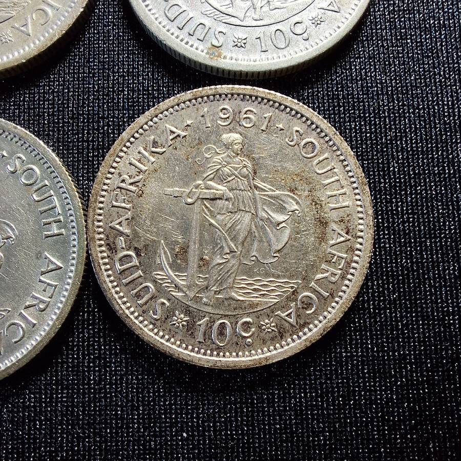 4 x 1961 Silver 10c South Africa Coins