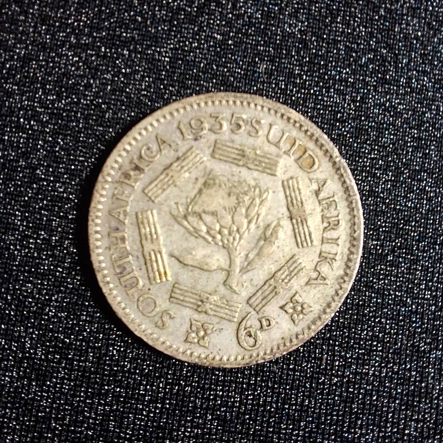 1935 6D Sixpence Silver South Africa Coin