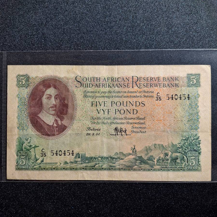 1954 5 Pound MH de Kock South Africa Note