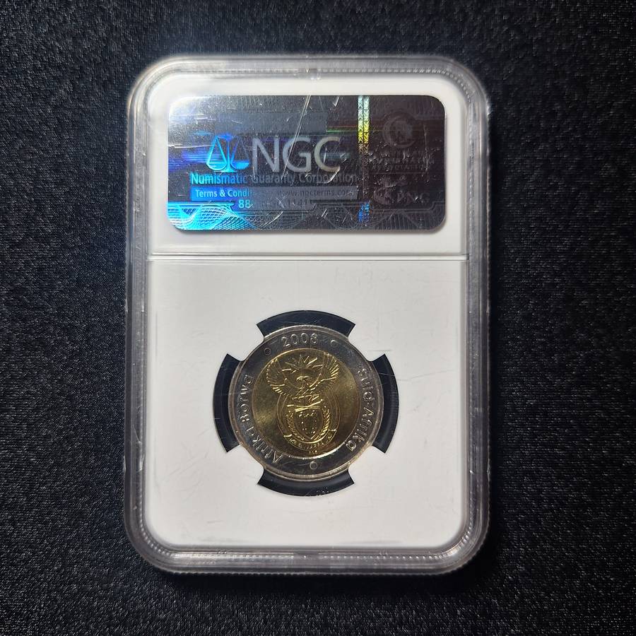 2008 R5 NGC MS62 Mandela 90th Birthday South Africa Coin