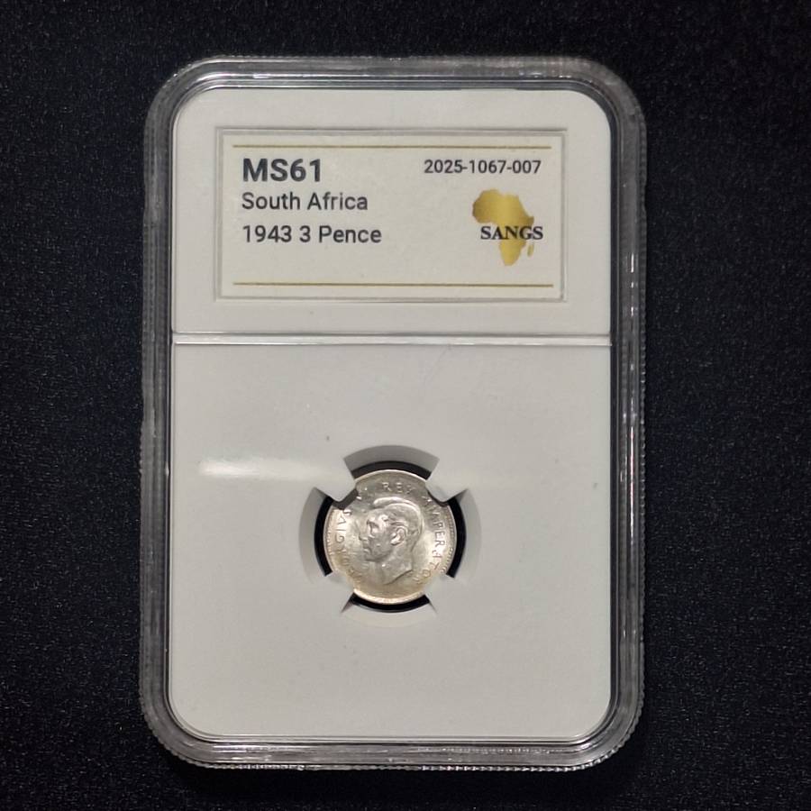 1943 SA 3 Pence Graded MS61 by SANGS
