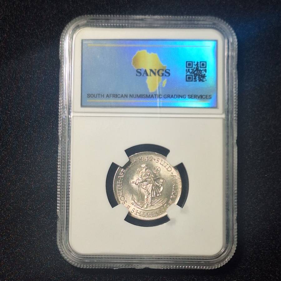 1942 SA 1 Shilling Cracked Die Graded MS63 by SANGS